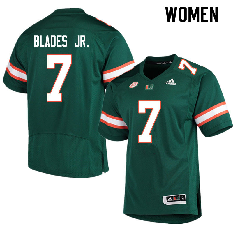Women #7 Al Blades Jr. Miami Hurricanes College Football Jerseys Sale-Green